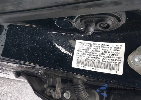 2019 Honda Civic Sport z USA, uszkodzony, nr VIN 19XFC2F80KE047355